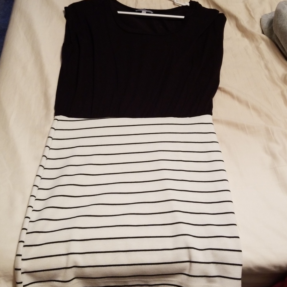 Black and white striped dress.
